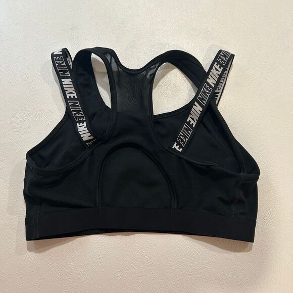 Nike Dri-FIT Black Sports Bra Size M | Medium Support Logo Elastic Strap Activew - Picture 2 of 5